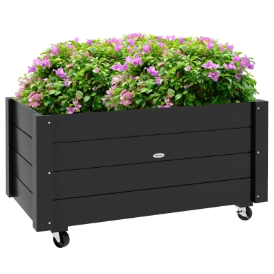 Outsunny verhoogd bed, bloembak met wielen, plantenbak voor tuin, massief hout