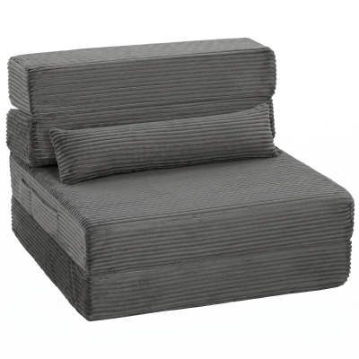 HOMCOM Fauteuil de Sol Velours Gris Canapé-lit Pliable Sans Armature