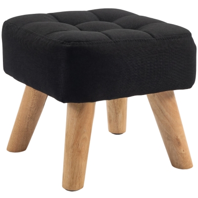 HOMCOM Linen-Look Square Padded Footstool Black