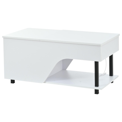Höhenverstellbarer Couchtisch mit verstecktem Stauraum, verstellbare Seitenfächer, 50x100x46 cm, Weiß