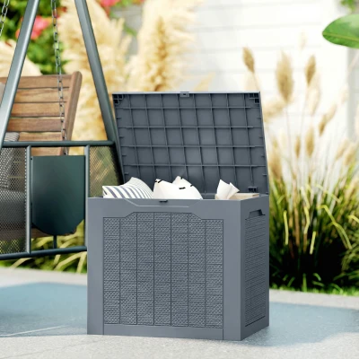 Outsunny Coffre Extérieur 93L Étanche Gris Clair Poignées Encastrées