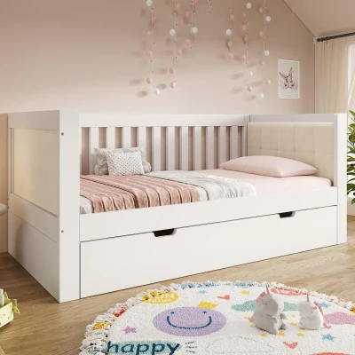 Tagesbett mit Ausziehbett, platzsparendes Design, Kiefernholz mit Lattenrosten, 208x95x74 cm, Weiß