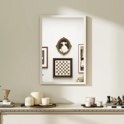 HOMCOM Miroir Mural 60x40cm Cadre Bois Blanc Salle de Bain