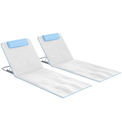 Outsunny Opvouwbare Ligstoel voor Strand, Tuin en Zon, Verstelbare Rugleuning, Zijvak, 48 cm x 134 cm x 33-43 cm, Beige
