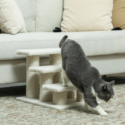 PawHut Escalera para gatos 3 niveles Escalera para mascotas Escalera para gato Haustiertreppe peluche 45 x 35 x 34 cm cm Beige