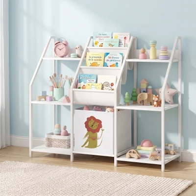 AIYAPLAY Bibliothèque Enfant 3 Niveaux Tiroir Tissu 93x30x76cm Blanc