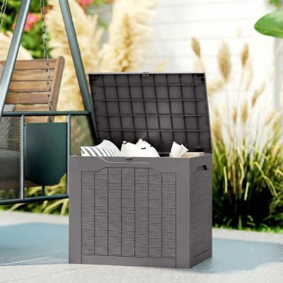 Outsunny Coffre Rangement Extérieur 93L Étanche Marron