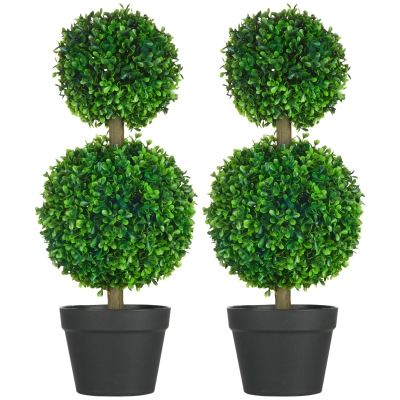 HOMCOM 2-delige set kunstboek, 2 buxusbomen, buiten, 17 cm x 17 cm x 60 cm, Groen + Bruin + Zwart.
