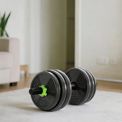 SPORTNOW Haltères Ajustables 20kg 3en1 avec Barres et Poignées Vert