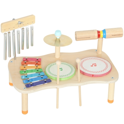AIYAPLAY Instrumentos Musicales Infantiles de Madera Montessori con Tambor Xilófono Doble Tono Platillo Campana de Viento