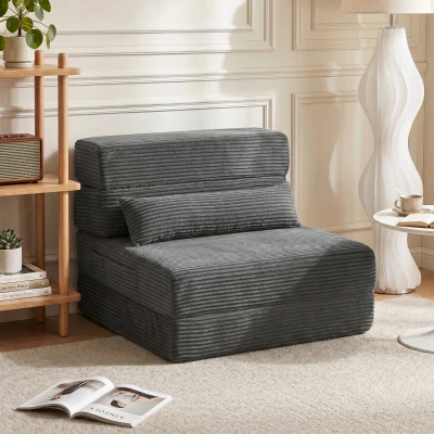 HOMCOM Fauteuil de Sol Velours Gris Canapé-lit Pliable Sans Armature