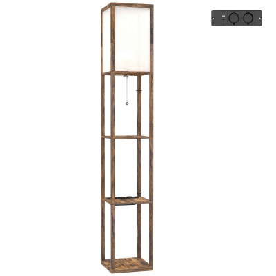HOMCOM LED Stehlampe mit 3 Regalen, Stehleuchte mit E27 Fassung, 26 x 26 x 160 cm, für Wohn-/Schlafzimmer