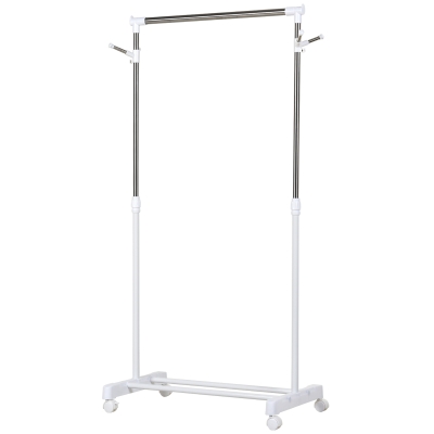 HOMCOM Rollende garderobestander, hoogteverstelbaar, met onderste plank, 4 wielen, Wit