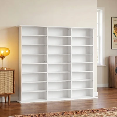 HOMCOM Mueble de Almacenamiento para 1032 CD y 594 DVD Estantería Multimedia 24 Compartimentos y 18 Estantes Ajustables Blanco