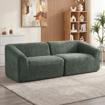HOMCOM Canapé 3 Places Chenille 225cm Moderne Vert Foncé
