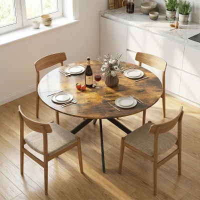 HOMCOM Ronde eettafel voor 4 personen, keukentafel in industriële stijl met stalen poten, voor eetkamer, keuken, Rustiek-Bruin