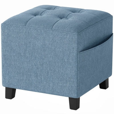 HOMCOM Square Ottoman Padded Seat Rubber Wood Legs Dark Blue