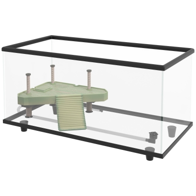 PawHut Acvariu pentru Țestoase 50L Terariu pentru Țestoase Mici cu Platformă Rampă și Termometru 60x30x32 cm Transparent