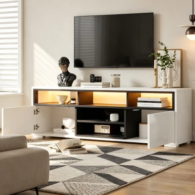 Comodă TV LED, Alb