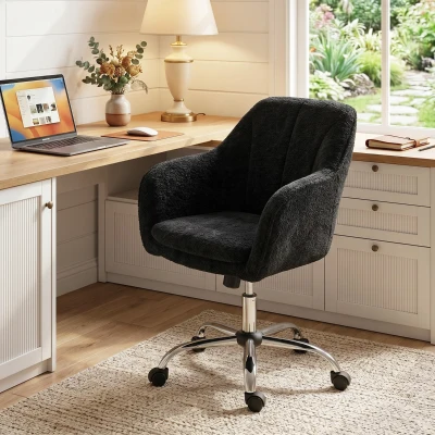 HOMCOM Vanity Tub Chair Snow Flannel Office Black