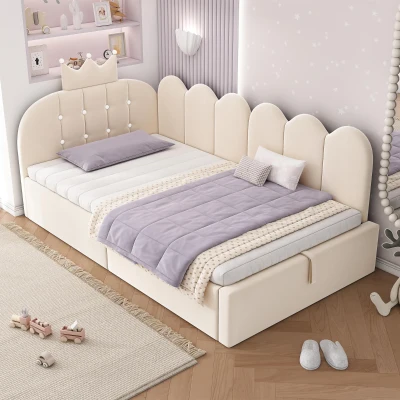Polster‑Tagesbett 90X200 cm mit hydraulischem Stauraum, umkehrbarer L‑Form, ohne Matratze, einfache Montage, 209x96x96 cm, Beige