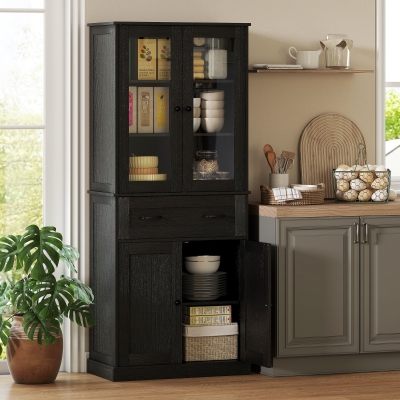 HOMCOM Keukenkast, buffet, acrylfront, lades, 76 x 40 x 182,5 cm, zwart
