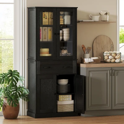 HOMCOM Keukenkast, buffet, acrylfront, lades, 76 x 40 x 182,5 cm, zwart