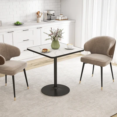 HOMCOM Table Moderne Cuisine 4 Pers. Effet Marbre 70x70cm Blanc