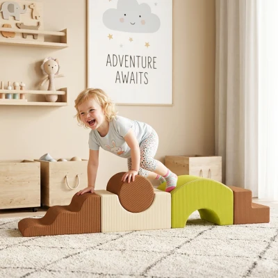 AIYAPLAY Schuimblokken 5-delig Softblokken kinderset met cord-look antislip bodem Gekleurd