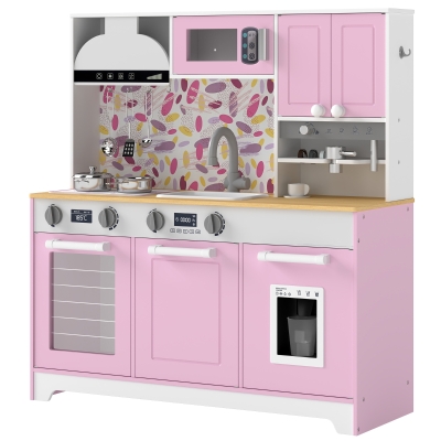 AIYAPLAY Cuisine Jouet Bois Rose avec Accessoires Inox Cafetière