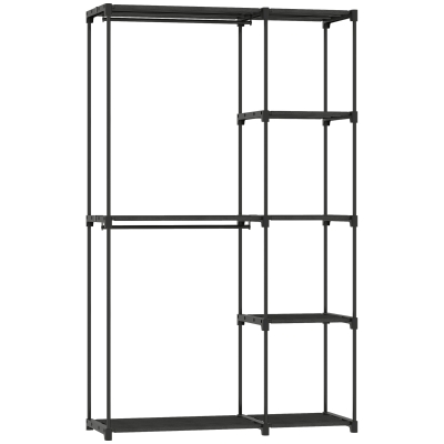 HOMCOM Stoffenkast Kledingkast met kledingstang, legplanken, voor slaapkamer, kleedkamer, 111 x 43 x 185 cm, Zwart