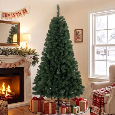 HOMCOM Weihnachtsbaum 180 cm künstlich mit 888 flammschutzbehandelten Zweigen, klappbarer Metallständer, Grün