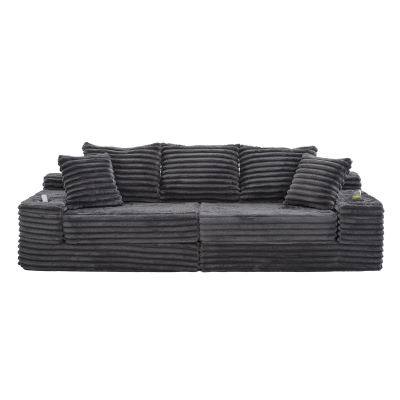 Convertible Sofa Bed with High Backrest and Extra Pillow, 107.5L x 38.5W x 34H cm, Dark Gray