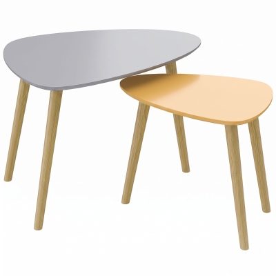 HOMCOM 2er-Set Beistelltische im skandinavischen Design mit Holzbeinen und Holzplatte, Grau und Gelb
