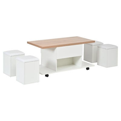 Lift-Top Coffee Table with Hydraulic Lift, 100L x 50W x 48H cm, Natural+White