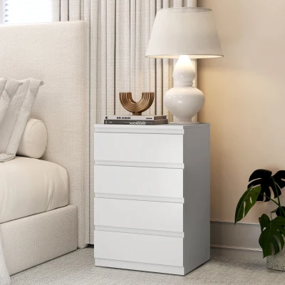 HOMCOM Cómoda 4 Cajones con Cierre Suave Cajonera para Salón Oficina Estilo Moderno 45x40x68 cm Blanco