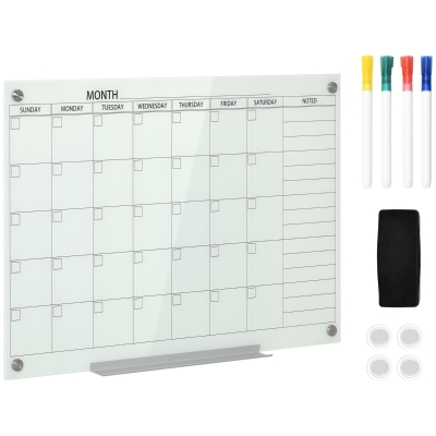 Vinsetto Quadro Branco Calendário 90x60 cm Calendário de Parede com Prateleira para Canetas Apagável a Seco Planeador Semanal com 4 Canetas Apagador Calendário Mensal para Escritório Escola Cozinha Casa