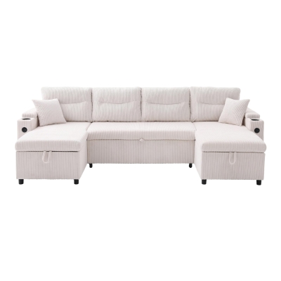 Contemporary 4-Seater Sofa with 2 Chaise Longues, 272L x 136W x 86H cm, Beige
