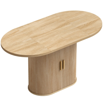 HOMCOM Table Ovale 6 Personnes Chêne Portes Coulissantes Compartiments