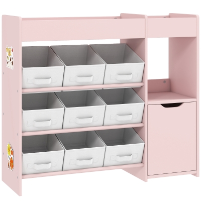 AIYAPLAY Kids Toy Storage Unit 9 Fabric Bins Wooden Pink