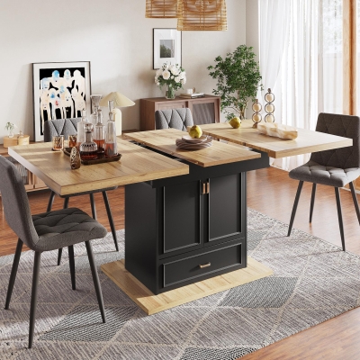 Lockable Telescopic Kitchen Table with Wood‑Grain High‑Density MDF Top, 110L x 80W x 75H cm, Black