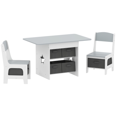 AIYAPLAY Kids Table & Chair Set with Drawers Light Grey