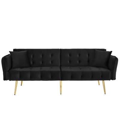 2-Seater Sofa Bed with Independently Adjustable Backrests,178L x 82W x 70H cm, Black