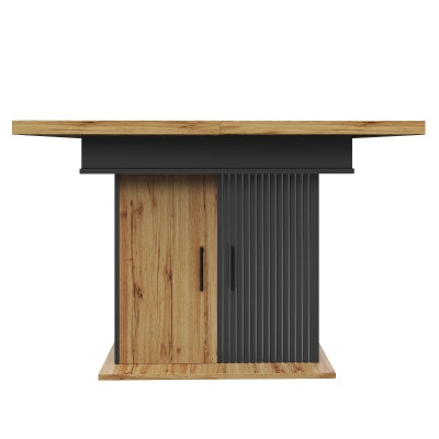 Telescopic Dining Table with Double-Sided Extension System, 140L x 80W x 75H cm, Black+Natural