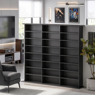 HOMCOM Étagère Multimédia 24 Compartiments 1032 CDs Noir