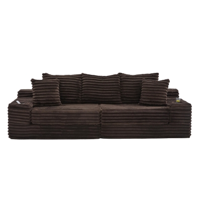 Convertible Sofa Bed with High Backrest and Extra Pillow, 107.5L x 38.5W x 34H cm, Coffee