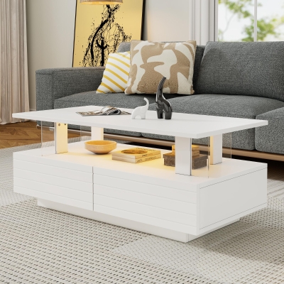 Sleek LED Coffee Table with App-Controlled Lighting, 100L x 50W x 42.5H cm, White