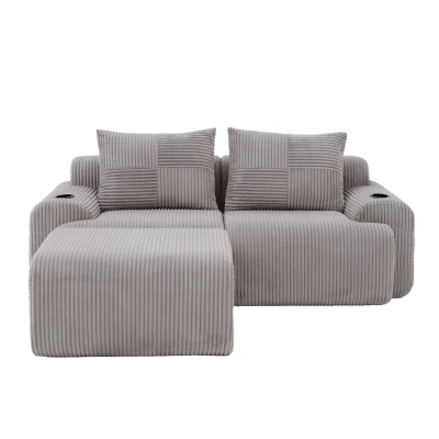 Modular 2-Seater Sofa with Foam-Filled Plush Seats, 200L x 174W x 80H cm, Light Gray