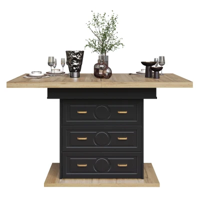 Extendable Dining Table with Wood-Grain High-Density MDF Top, 110L x 80W x 75H cm, Black