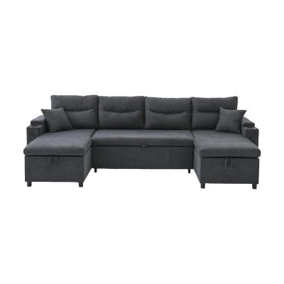 Contemporary 4-Seater Fabric Sofa with 2 Chaise Longues, 272L x 136W x 86H cm, Dark Gray